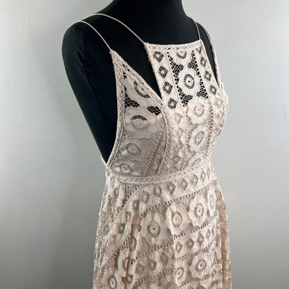 FREE PEOPLE Beige White A-line Dress Floral Just Like Honey Lace Back Zip Size 0 - Picture 5 of 9